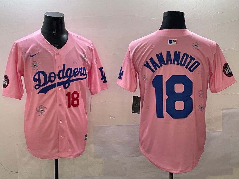 Men Los Angeles Dodgers 18 Yamamoto Pink Sakura Edition 2025 Nike MLB Jersey style 8